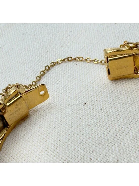 Napier Gold-Tone Textured Hinged Bangle Bracelet Safety Chain 2.5" Bamboo Vtg - Picture 5 of 7